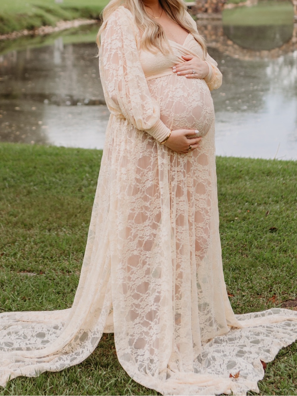 Sheer Lace Maternity Maxi Dress